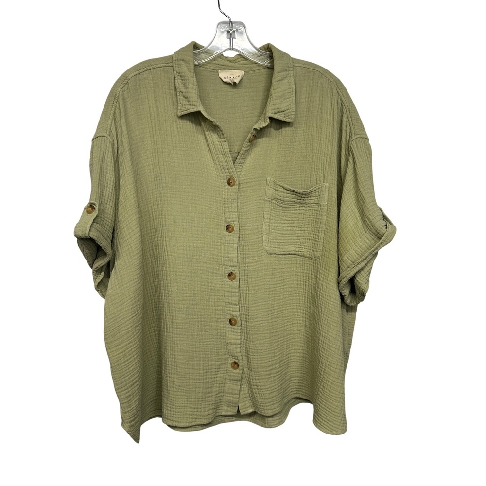 Sezane Laurine Shirt Boxy Gauzy Sage Green Cotton Est XL